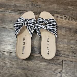 Anne Klein black white plaid sandals shoes womens size 7 SH3
